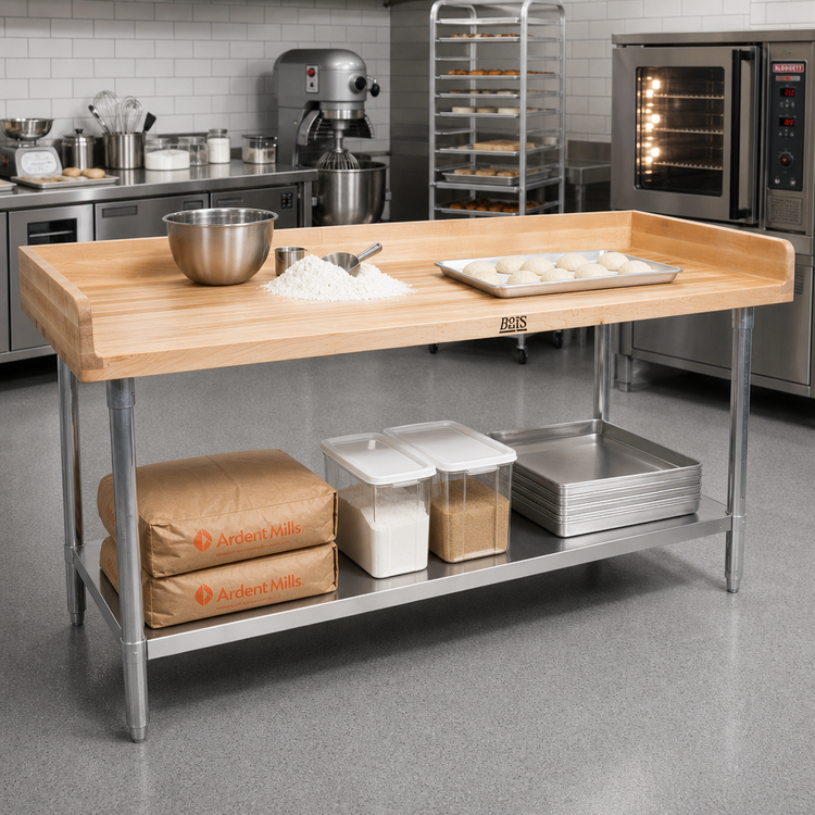 Product image #2 for John Boos 96-Inch x 30-Inch Baker's Table with 1-3/4-Inch Northern Hard Rock Maple Top and Adjustable Stainless Steel Undershelf