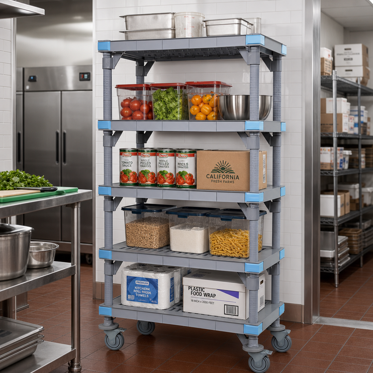 Product image #2 for Quantum Millenia 5-Shelf Mobile Polymer Shelving Starter Unit, 54 x 21 x 86 Inches