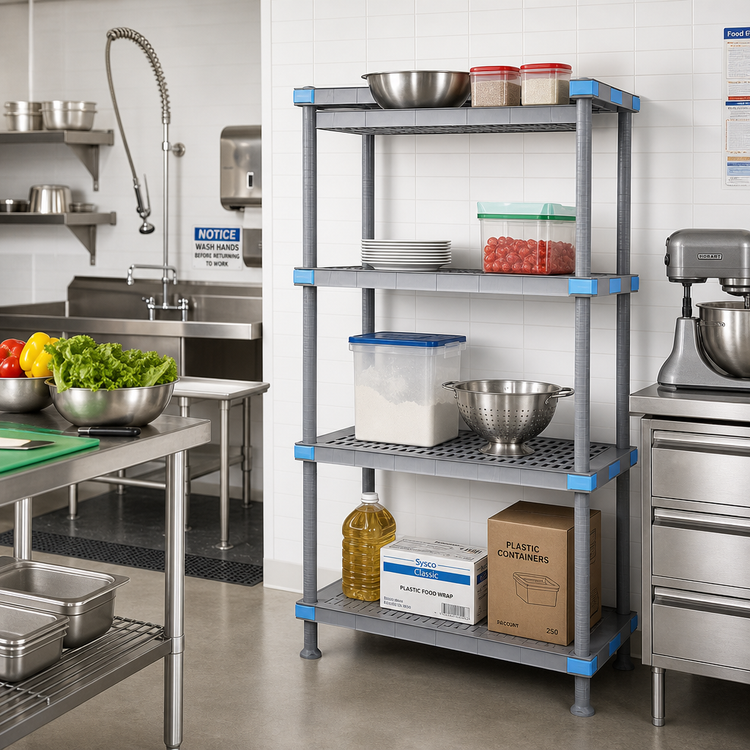 Product image #2 for Millenia 4-Shelf Polymer Stationary Starter Shelving Unit, 30 x 18 x 74 Inches, Gray