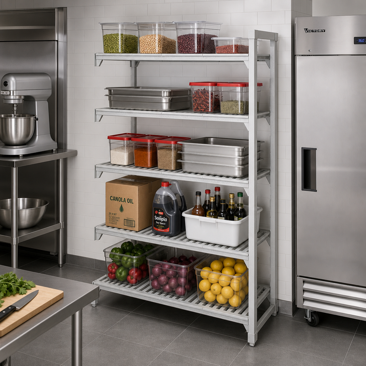 Product image #3 for Cambro Camshelving Premium 5-Tier Vented Add-On Polymer Shelving Unit, 18 x 24 x 64 Inches, Speckled Gray