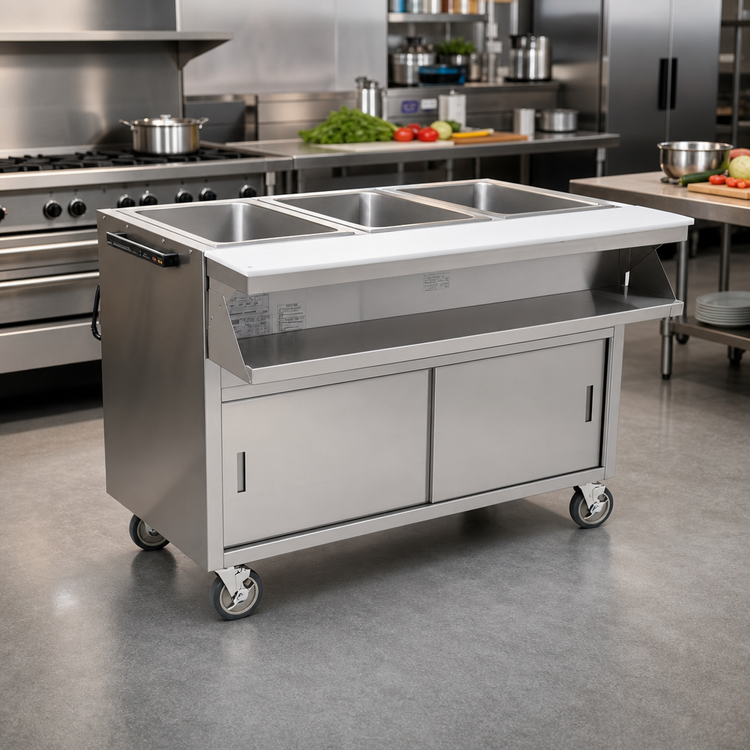 Product image #2 for Spec-Master SPHT3CB-120 Mobile 3-Well Electric Sealed Well Hot Food Table with Sliding Doors