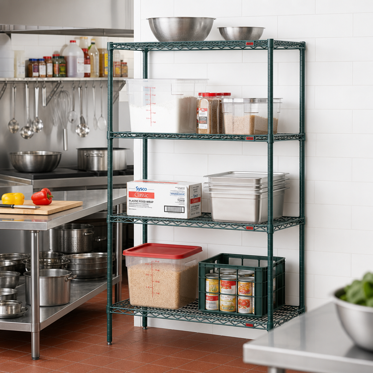Product image #2 for Eagle Valu-Gard 4-Tier Add-On Wire Shelving Unit, 36"W x 18"D x 74"H, Green Epoxy