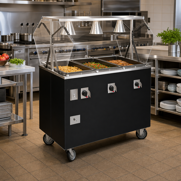 Product image #2 for Vollrath 2-Series Affordable Portable Deluxe 46-Inch 3-Well Mobile Hot Food Station with Breath Guard
