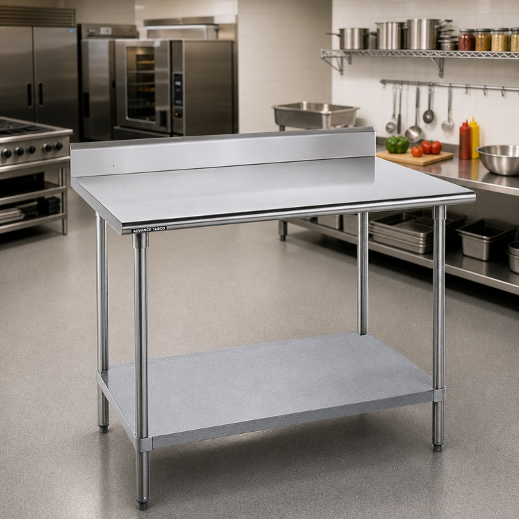 Product image #2 for Advance Tabco KLG-366 72-Inch x 36-Inch Stainless Steel Work Table with 5-Inch Backsplash and Galvanized Undershelf