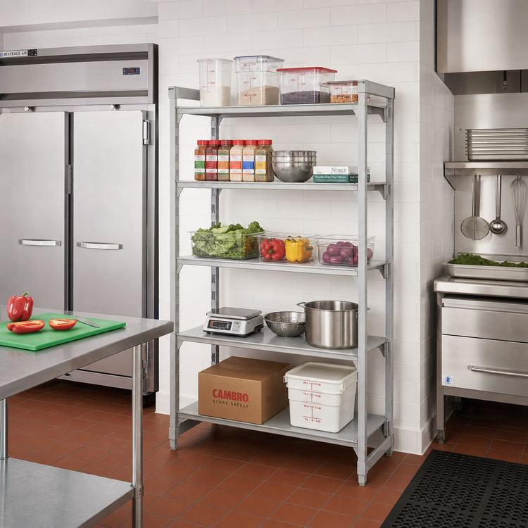 Product image #3 for Cambro Camshelving Premium 5-Tier Solid Stationary Starter Shelving Unit, 18 x 72 x 84 Inches, Speckled Gray