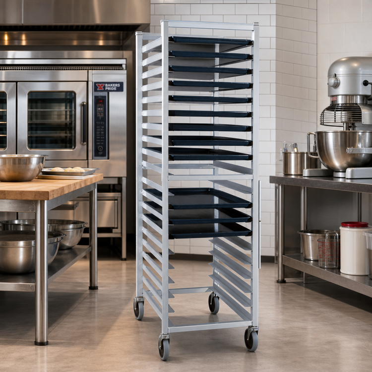 Product image #2 for New Age Full-Height Open-Sided Aluminum Bun Pan Rack for 18 x 26 Inch Sheet Pans, End Loading, 20-Pan Capacity