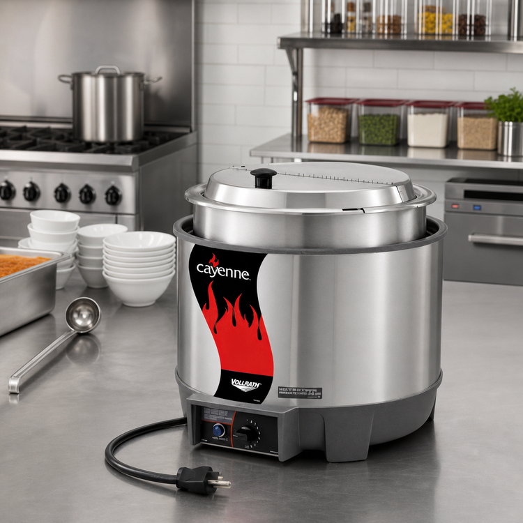 Product image #2 for Vollrath Cayenne® Round 11 Qt Heat 'N Serve Countertop Rethermalizer with Inset and Hinged Cover