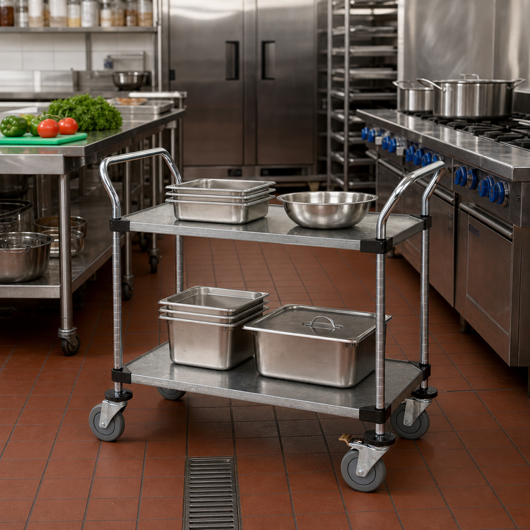 Product image #2 for Quantum 36 x 18 Inch 2-Shelf Stainless Steel Utility Cart, 1,200 lb Capacity