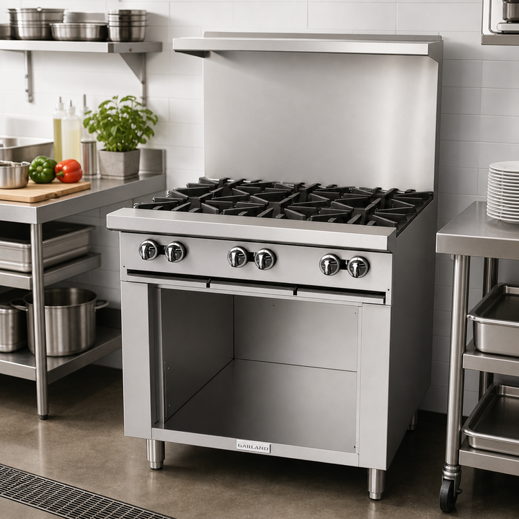 Product image #2 for Garland G Starfire Pro 36-Inch Gas Restaurant Range with Six Open Burners and Storage Base