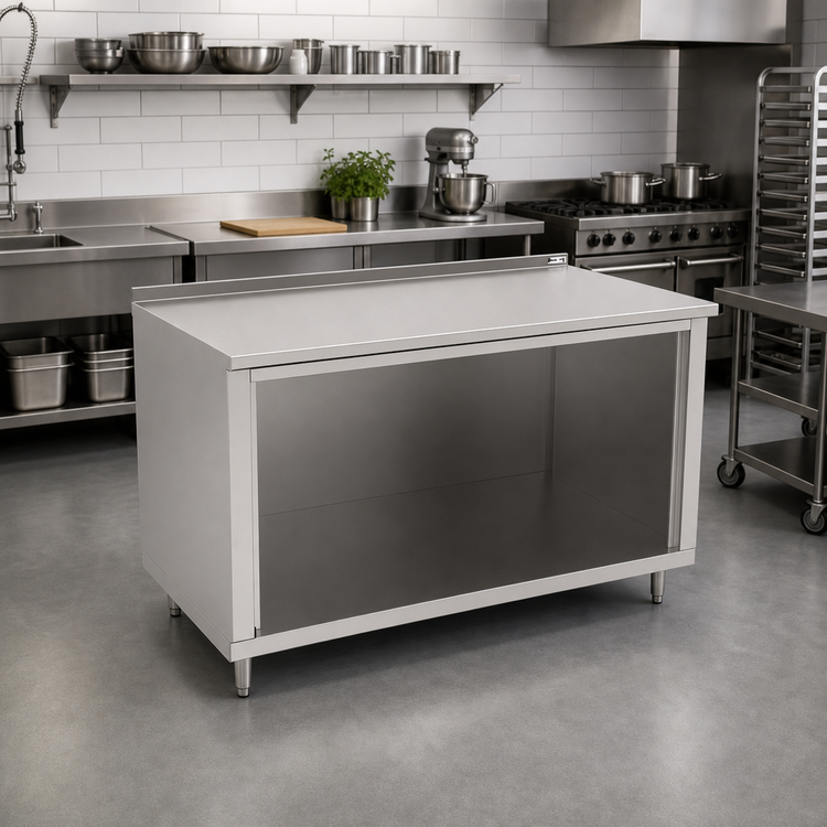Product image #2 for John Boos 84-Inch x 36-Inch Stainless Steel Modular Base Work Table with Open Front Cabinet Base and 1-1/2-Inch Rear Riser