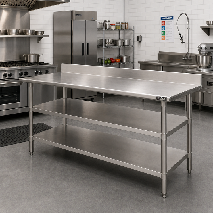 Product image #2 for Eagle Group Adjustable Stainless Steel Work Table Undershelf, 144 Inches W x 30 Inches D, For Uni-Lok Hat Channel Frame Tables