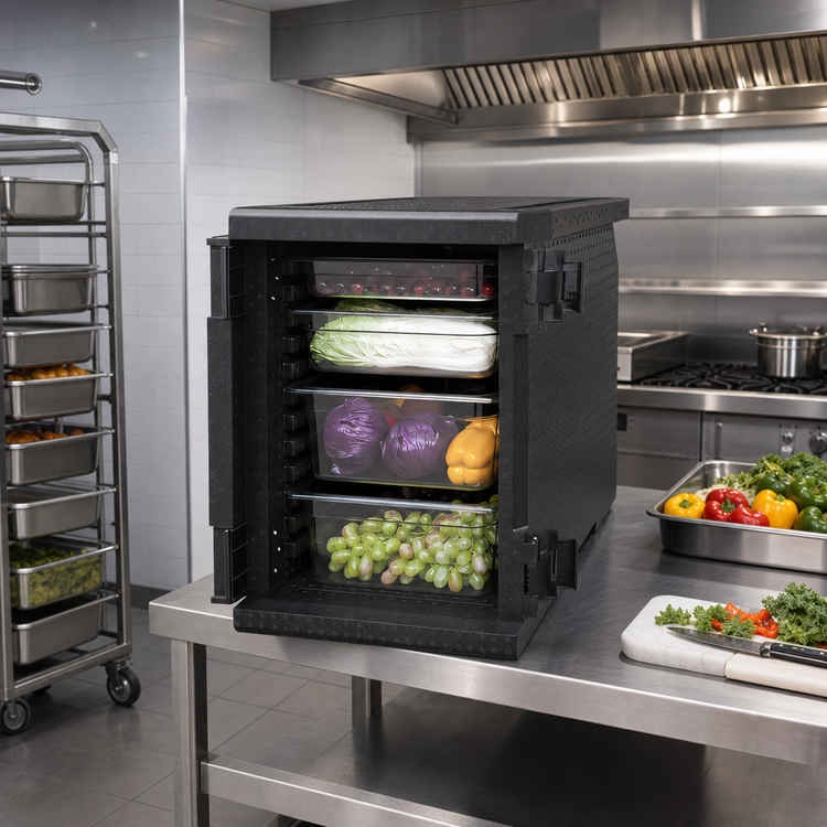 Product image #2 for Black Polypropylene Insulated Stackable Front-Load Food Pan Carrier