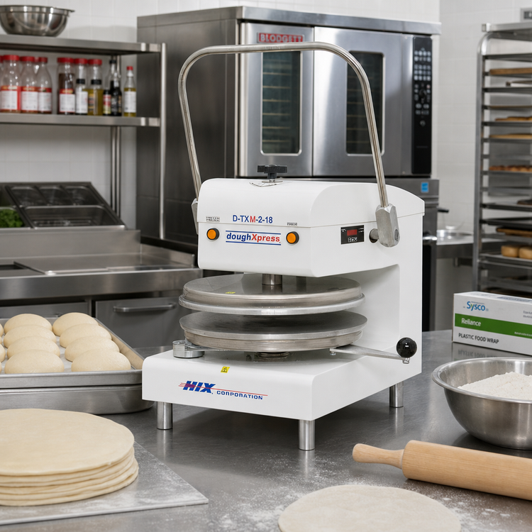 Product image #3 for DoughXpress Commercial Manual Dual-Heat 18-Inch Tortilla/Pizza Dough Press, White Powder-Coated Finish