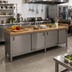 Thumbnail image #2 for John Boos 144-Inch x 30-Inch Wood Top Work Table with Cabinet Base, Sliding Doors, and 4-Inch Coved Riser