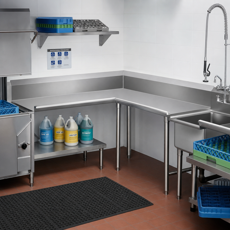 Product image #2 for John Boos Pro-Bowl L-Shaped Clean Corner Dishtable, 60" Machine-to-Corner x 120" Corner-to-End, Left-to-Right, 16-Gauge 300-Series Stainless Steel