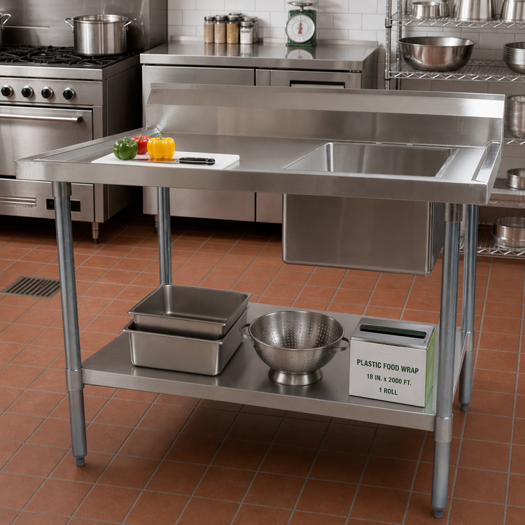 Product image #2 for BK Resources 48 Inch x 30 Inch Work Table with Right-Side Prep Sink, 304 Stainless Steel Top