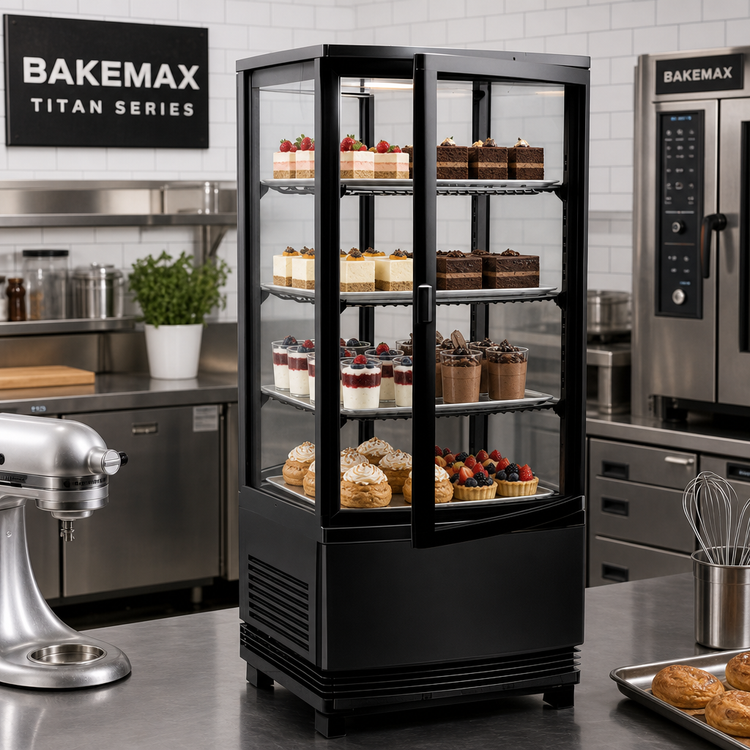 Product image #2 for BakeMax Titan Series Countertop Pass-Through Refrigerated Display Case with Double Glass Doors