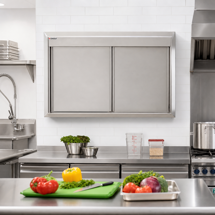 Product image #2 for Eagle Group WCS-84 84" Wall Mounted Enclosed Stainless Steel Cabinet with Sliding Doors