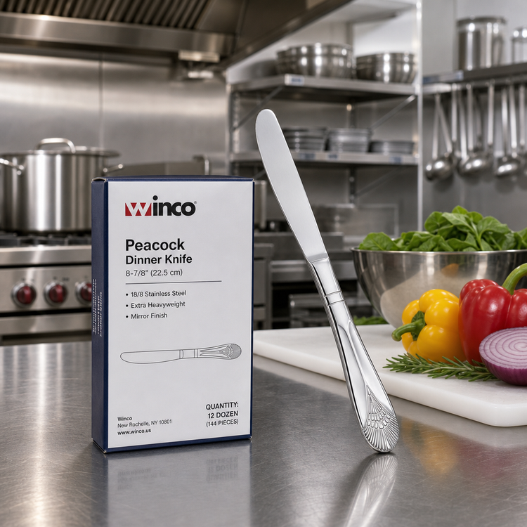 Product image #3 for Winco Peacock 8-7/8 Inch Dinner Knife, 18/8 Stainless Steel, Extra Heavyweight, Mirror Finish