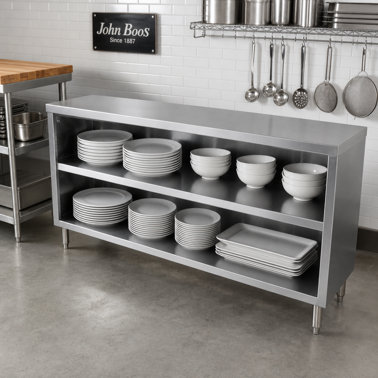 Product image #2 for John Boos Open-Front Dish Storage Cabinet with Stainless Steel Top and Mid-Shelf, 72 x 18 x 35 Inches