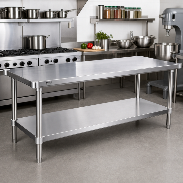 Product image #2 for John Boos 72-Inch x 24-Inch 18-Gauge 300 Series Stainless Steel Work Table Undershelf