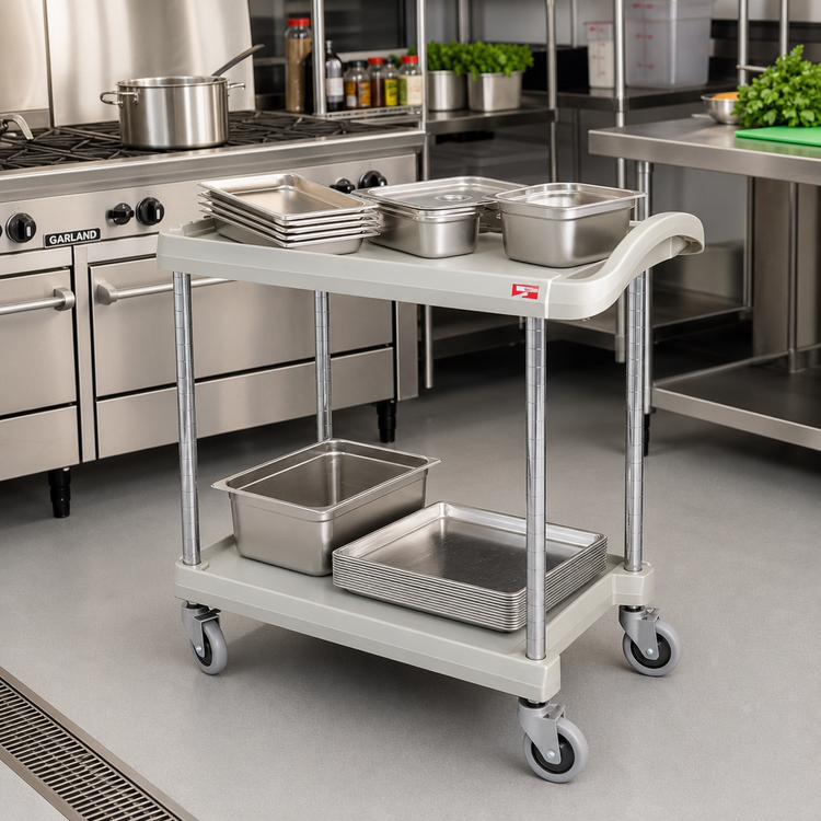 Product image #2 for Metro myCart Series 2-Shelf Polymer Utility Cart with Open Base and Swivel Casters, Gray