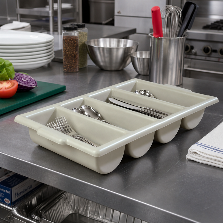 Product image #3 for Save-All Gray 4-Compartment Polyethylene Silverware Tray with Contoured Handles