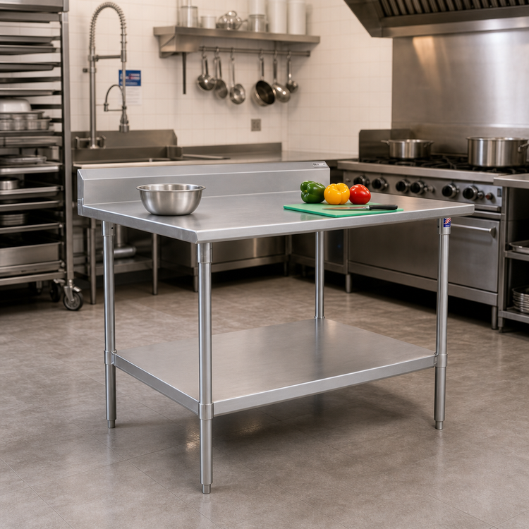 Product image #2 for John Boos Stallion Stainless Steel Work Table with 5-Inch Backsplash and Adjustable Undershelf, 60-Inch x 30-Inch