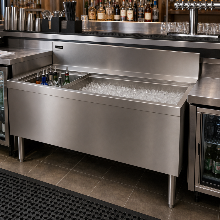 Product image #2 for Advance Tabco Prestige Supreme 48-Inch Stainless Steel Underbar Ice Chest with 10-Circuit Cold Plate and Left Bottle Rack
