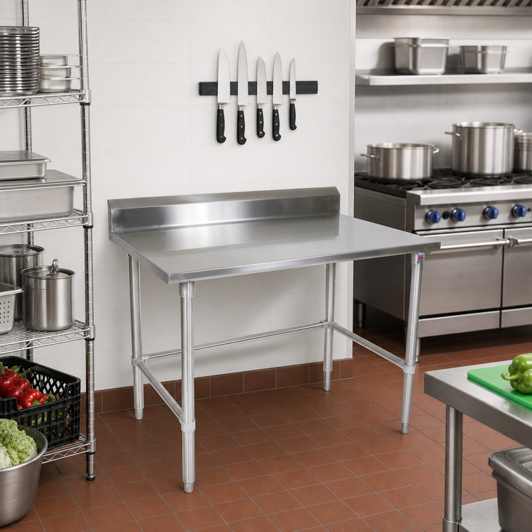 Product image #2 for John Boos Stallion 30" x 24" Stainless Steel Work Table with 5" Backsplash and Safety Edge