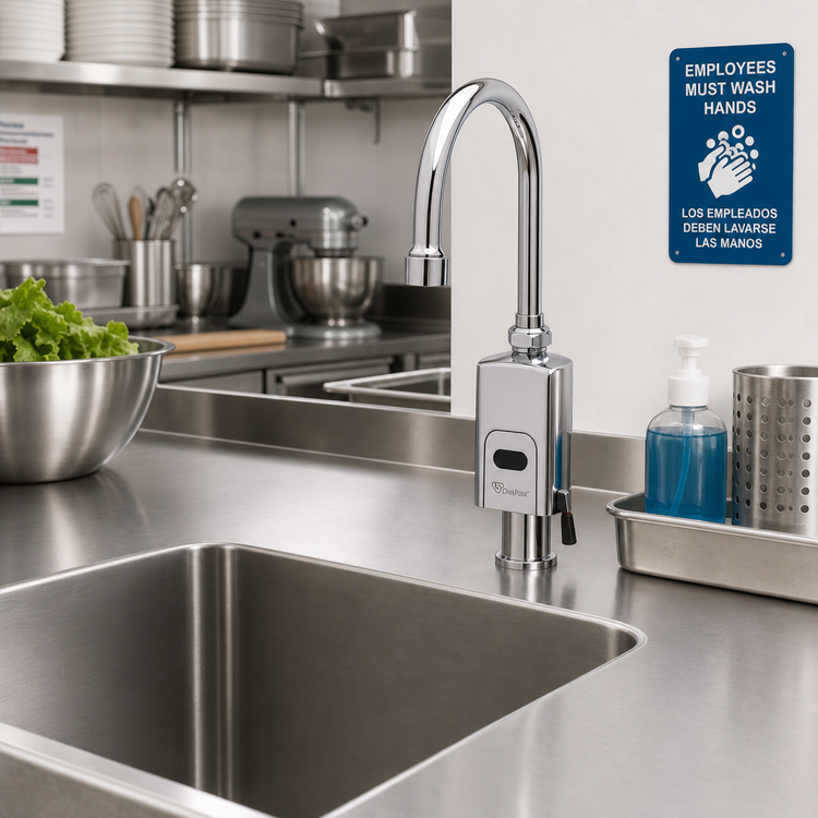Product image #2 for T&S ChekPoint Above-Deck Touchless Faucet, Single-Hole Deck Mount, 5-7/16-Inch Gooseneck, Thermostatic Mixing Valve