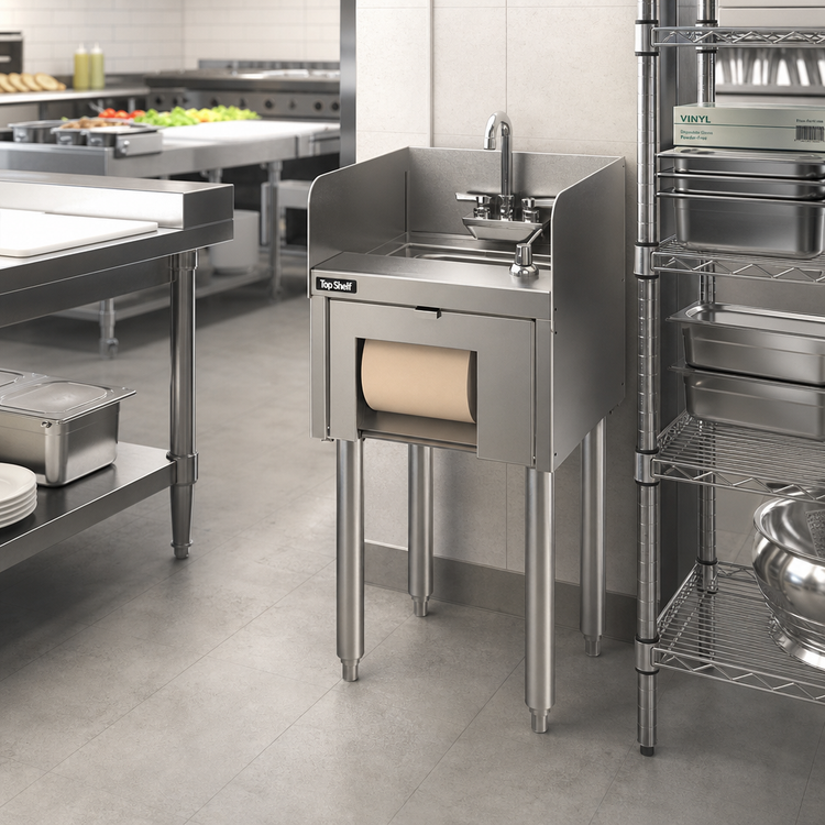 Product image #2 for Top Shelf Freestanding Underbar Hand Sink With Towel Dispenser, 18 Inch Wide, Stainless Steel