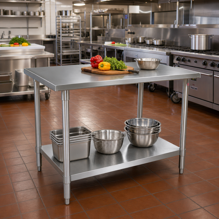 Product image #2 for John Boos 48" x 48" 16-Gauge Type 300 Stainless Steel Flat Top Work Table with Adjustable Undershelf
