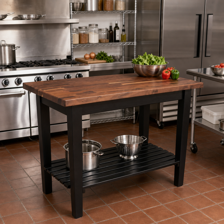Product image #3 for John Boos Blended American Black Walnut Wood Top Work Table with Painted Base and Slatted Undershelf