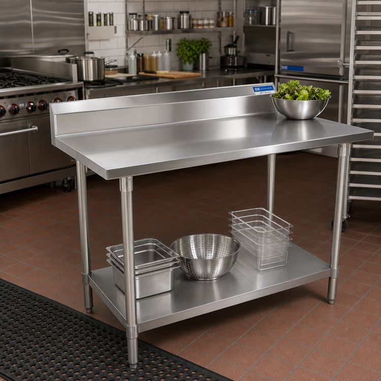 Product image #2 for BK Resources 60" x 24" 5" Riser Stainless Steel Work Table with Galvanized Legs and Undershelf