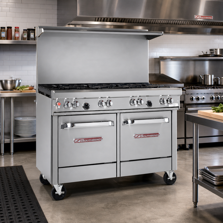 Product image #2 for Southbend Ultimate 48-Inch Natural Gas Restaurant Range with 8 Star/Sauté Burners, Convection Oven, and Cabinet Base
