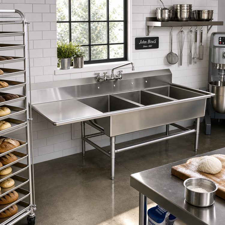 Product image #2 for John Boos Pro-Bowl 3-Compartment Stainless Steel Bakery Sink with 24-Inch Left Drainboard