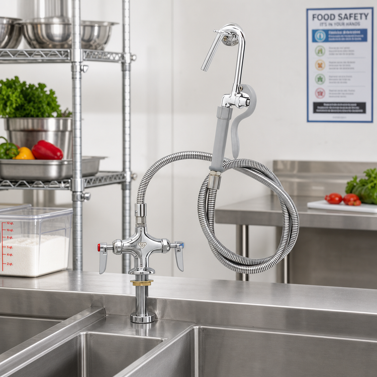 Product image #2 for Double Pantry Single-Hole Deck-Mount Mixing Faucet with Hook Nozzle and 68-Inch Stainless Steel Hose