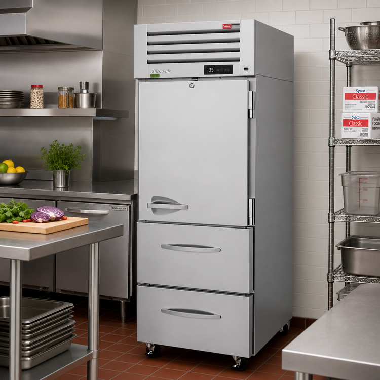 Product image #2 for Turbo Air PRO Series One-Section Half Solid Door Reach-In Refrigerator with 2 Drawers, 24.76 Cu. Ft.