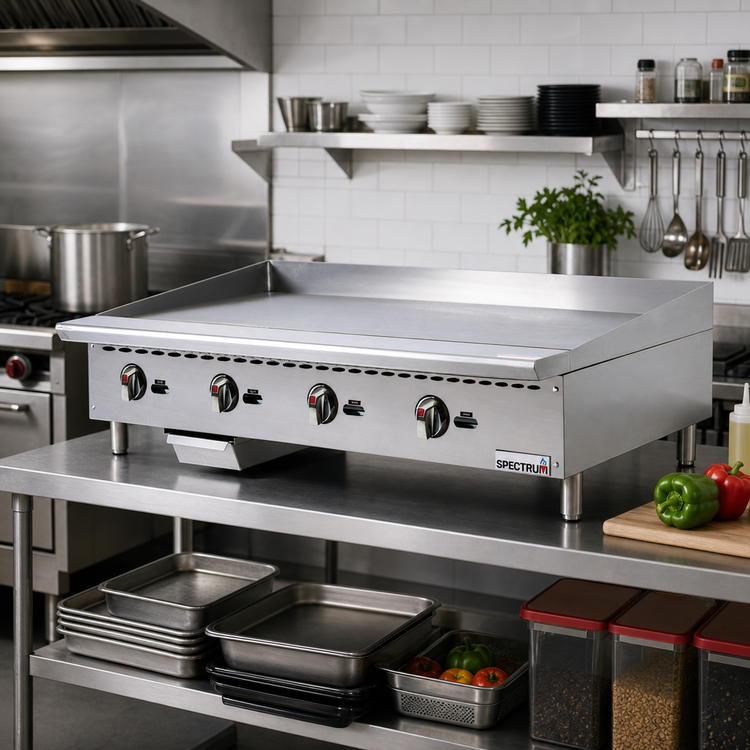Product image #2 for Winco Spectrum™ 48-Inch Countertop Gas Griddle, Natural Gas Ready, 120,000 BTU