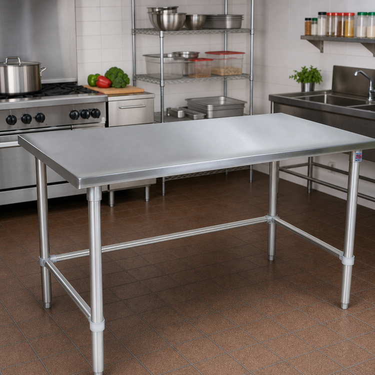 Product image #2 for John Boos Stallion 108 x 30 Inch 16-Gauge Stainless Steel Top Work Table with Safety Edge and Open Base