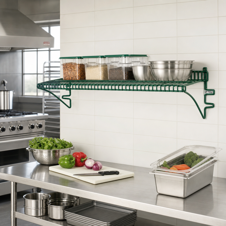 Product image #2 for Eagle Group Snap-n-Slide 72-Inch x 12-Inch Wall-Mounted Wire Shelf, Valu-Gard Green Epoxy Finish