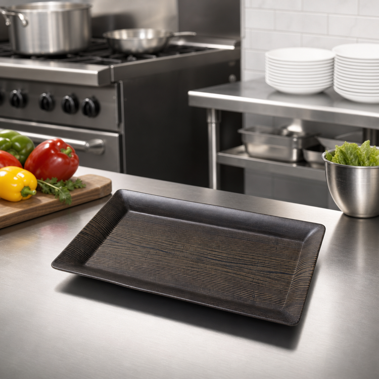 Product image #2 for American Metalcraft 14-Inch Rectangular Melamine Platter with Walnut Wood Pattern