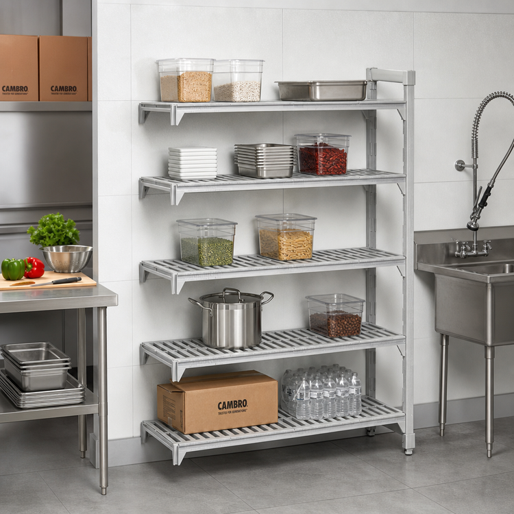Product image #3 for Cambro Camshelving Premium Stationary 5-Shelf Vented Add-On Shelving Unit, 21 x 48 x 84 Inches, Speckled Gray