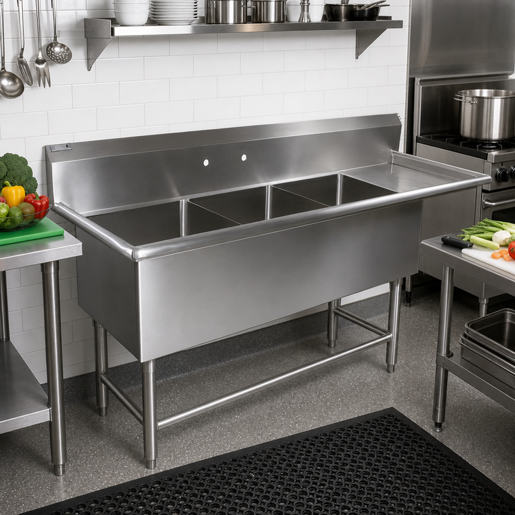 Product image #2 for John Boos Pro-Bowl 3-Compartment Sink with Right Drainboard, 18" x 18" x 12" Bowls