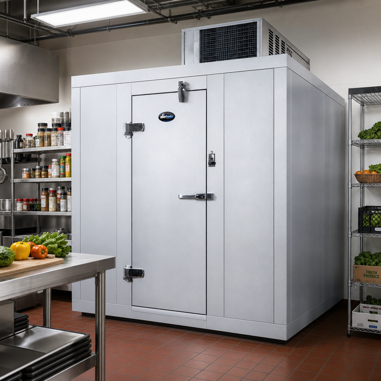 Product image #2 for AmeriKooler Quick Ship Indoor 6' x 8' Walk-In Cooler with Aluminum Floor and Top-Mount Self-Contained R-448A Refrigeration