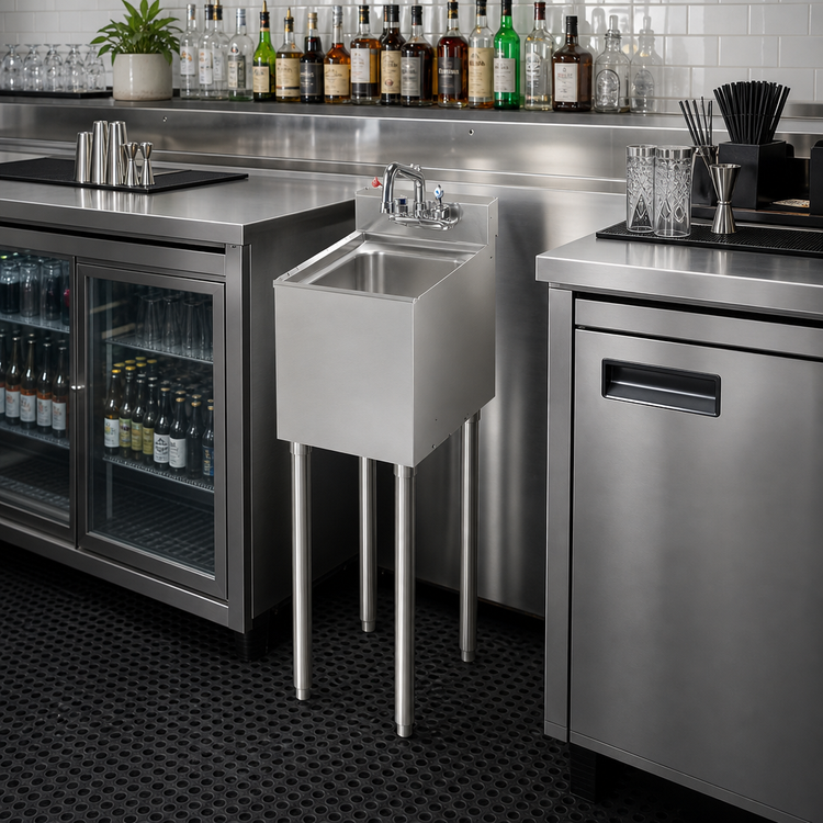 Product image #2 for Krowne Silver Series One-Compartment Freestanding Underbar Bar Sink with Faucet, 12 Inch Wide