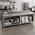 Thumbnail image #2 for John Boos 132-Inch W x 36-Inch D Stainless Steel Work Table with Open Front Cabinet Base and 5-Inch Backsplash