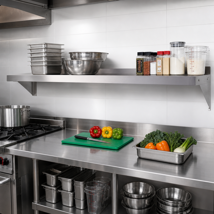 Product image #2 for Turbo Air Wall-Mounted 304 Stainless Steel Shelf, 84 x 12 Inches