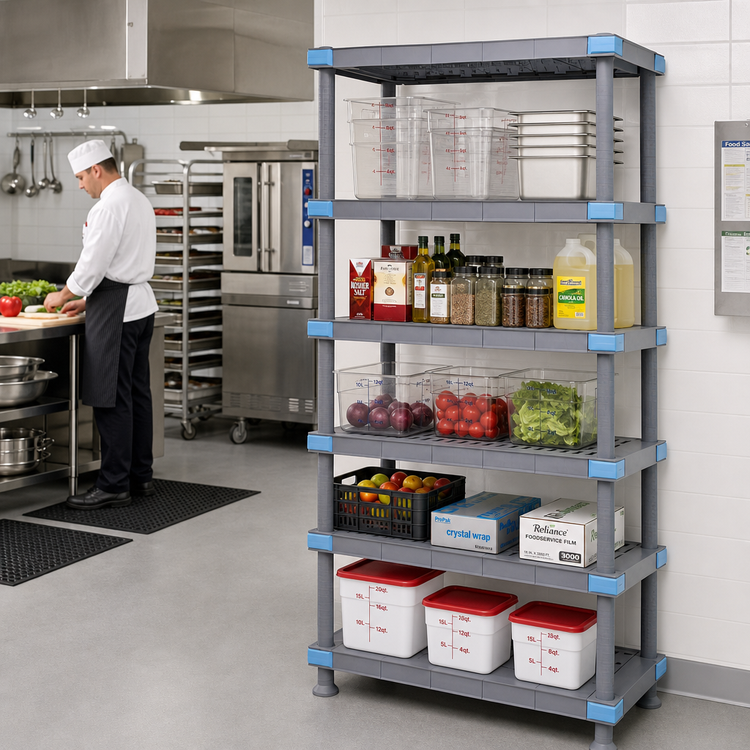 Product image #2 for Quantum Millenia Gray 5-Shelf Polymer Shelving Unit with Dunnage Stand, 54"W x 21"D x 86"H, 2,000 lb. Capacity